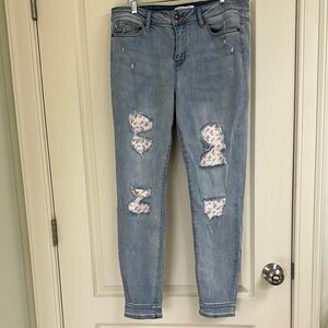 Judy Blue Skinny Jeans Blue and Pink Distressed